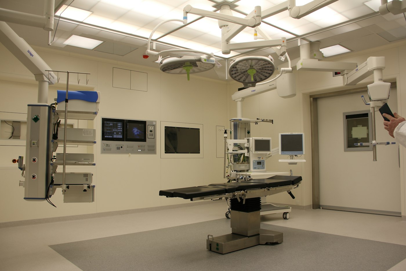 Prepared operating room with surgical lights